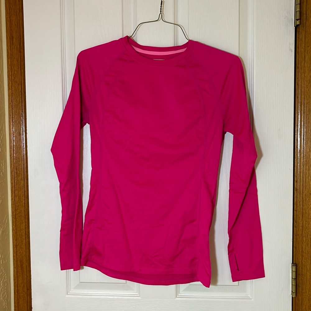 Pink long sleeve shirt, fleece lined, size M